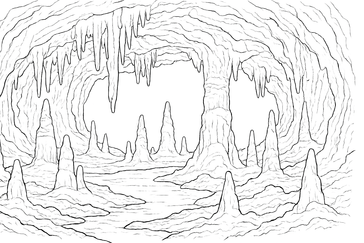Ausmalbild Tropfsteinhöhle: kostenlos und detailreich
