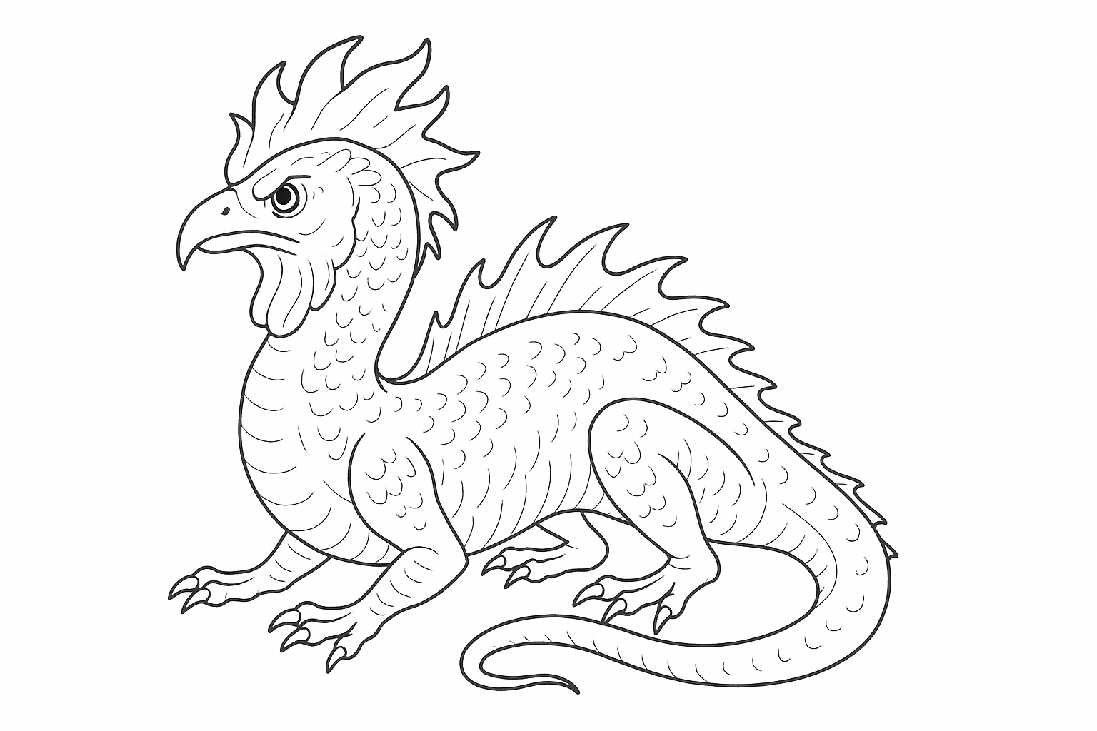 Basilisk Ausmalbild: Vorlage zum Ausdrucken für Kinder