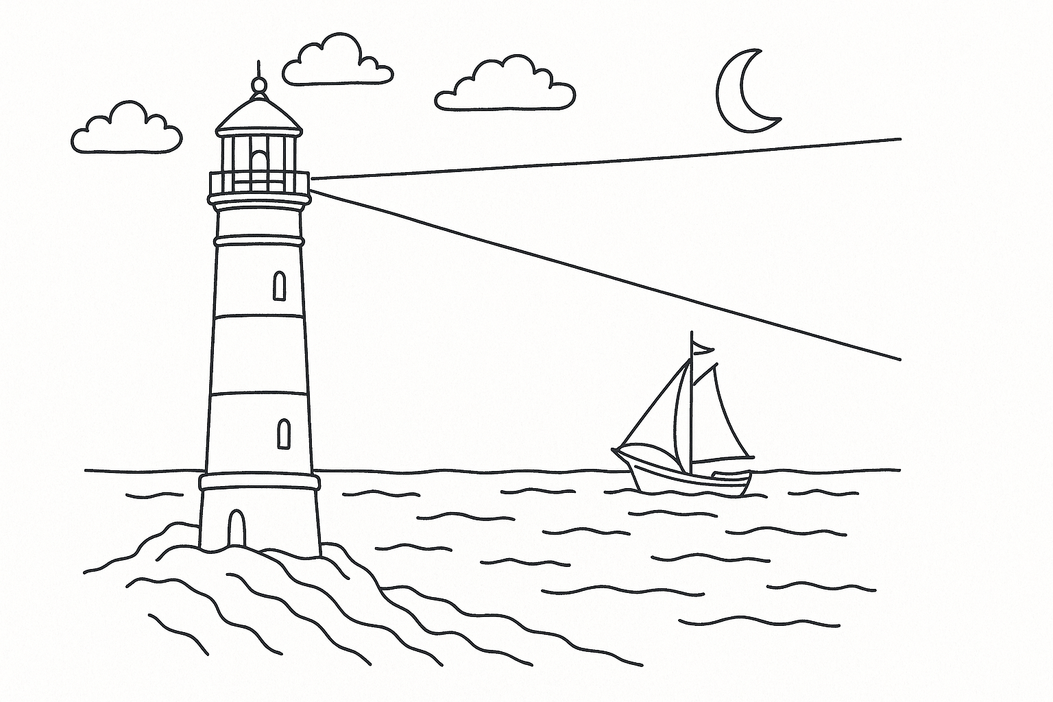 Gratis Leuchtturm Malvorlage – Ausmalbild im PDF Format