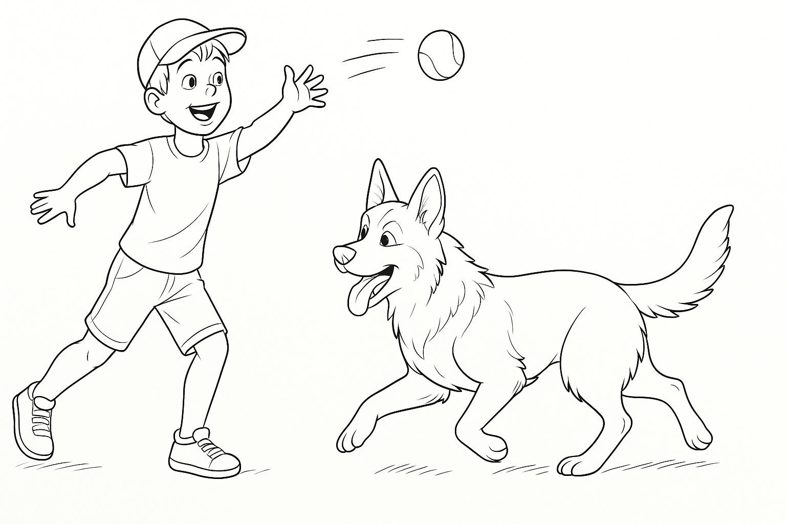 Junge und Schäferhund beim Spielen
