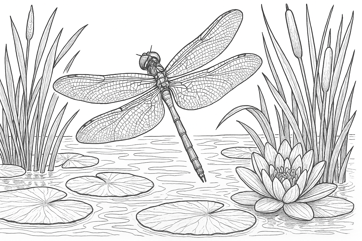 Libelle Ausmalbild – Detailreiche Naturvorlage für Kinder