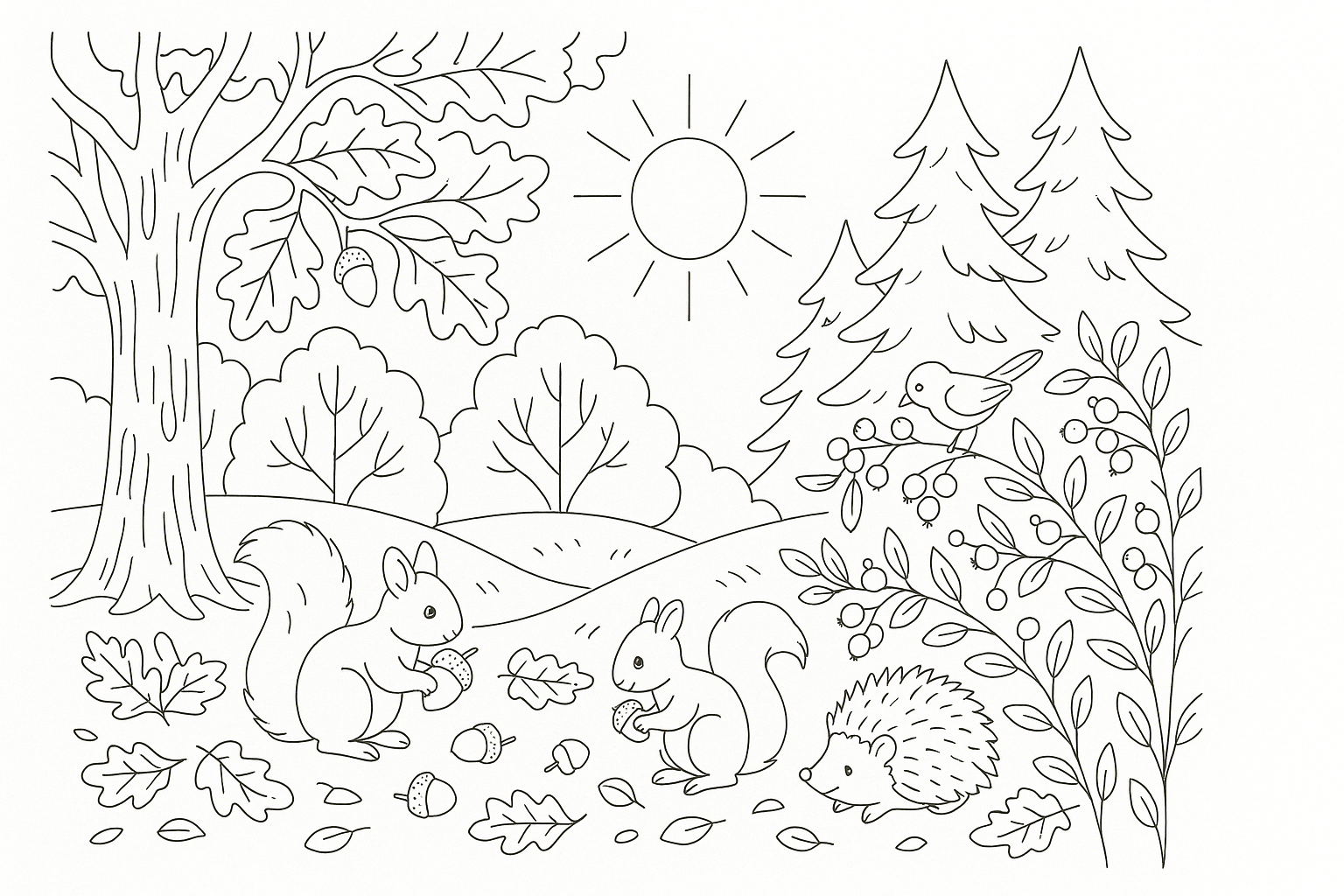 Ardillas en el bosque – para colorear gratis