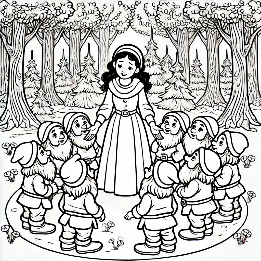 Blancanieves y enanos en el bosque