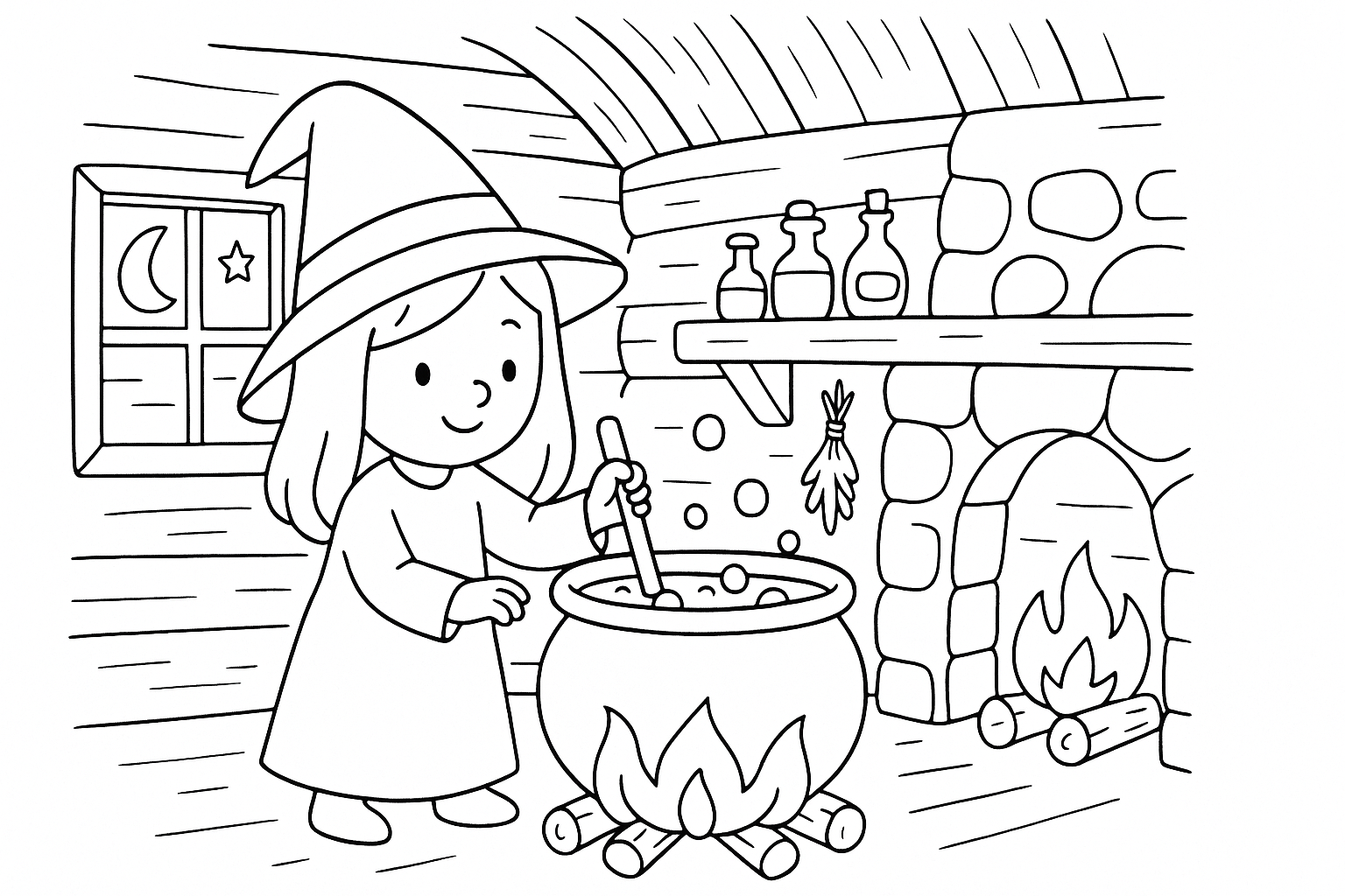 Bruja al caldero – página para colorear gratis