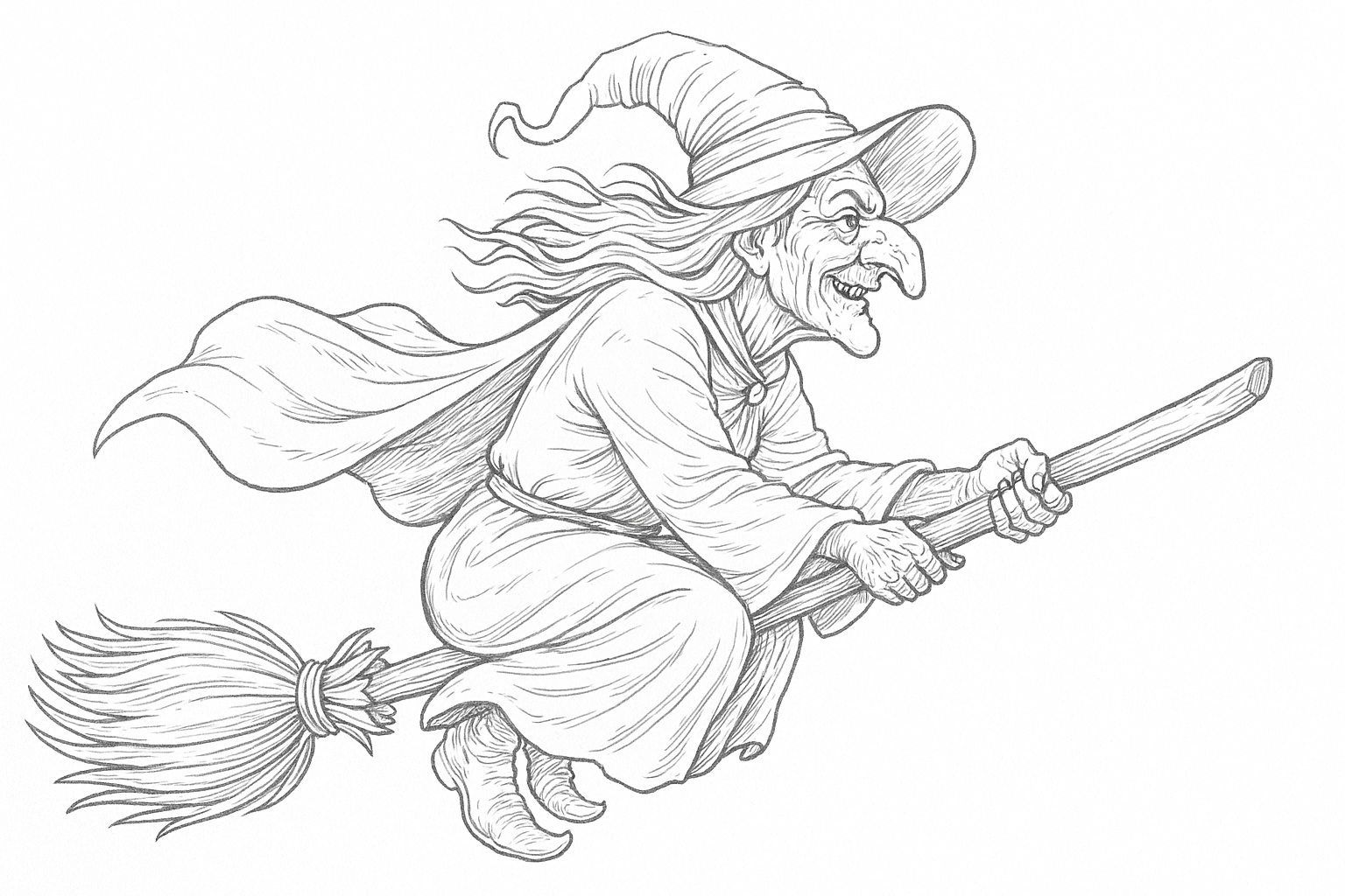 Bruja volando con escoba y sombrero