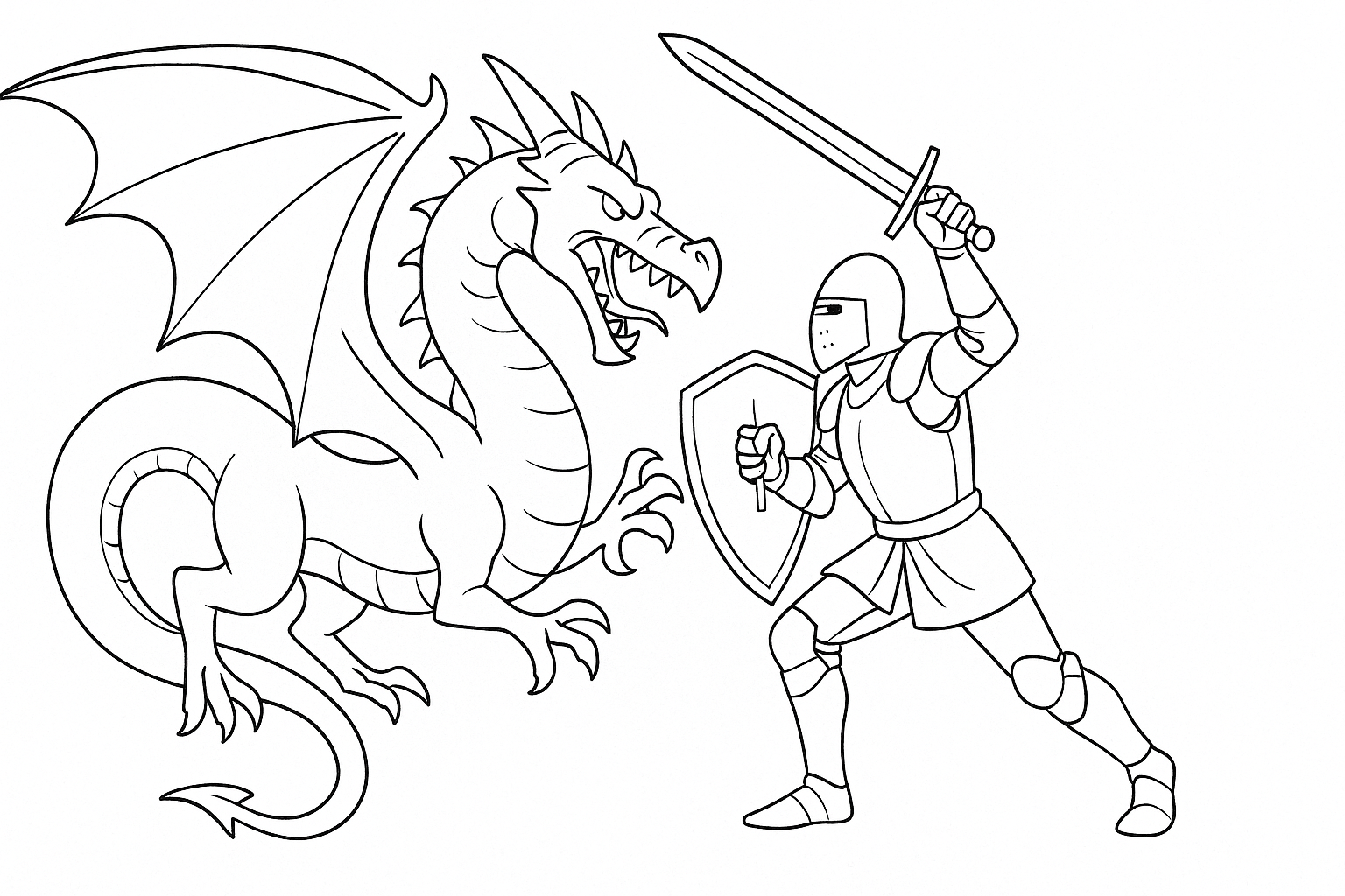 Caballero y dragón – plantilla creativa para colorear