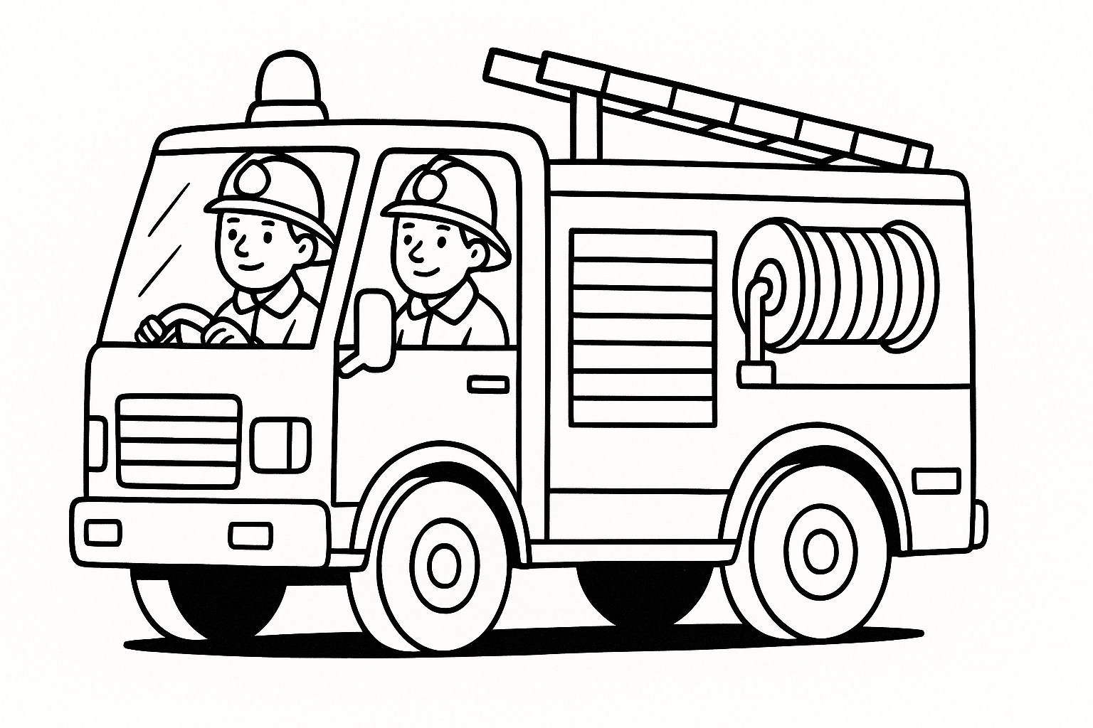 Camión de bomberos y bomberos