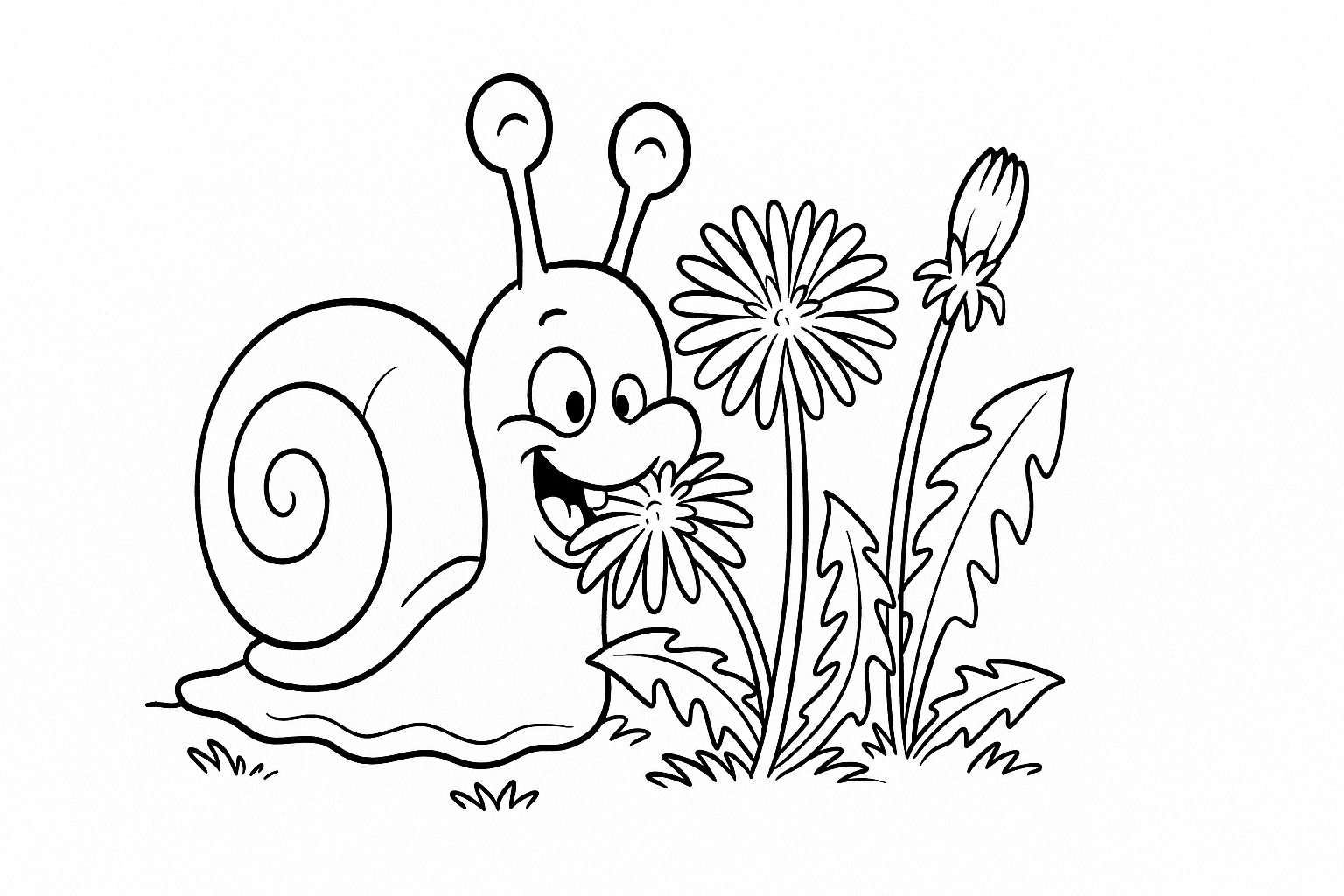 Caracol con diente de león – página para colorear