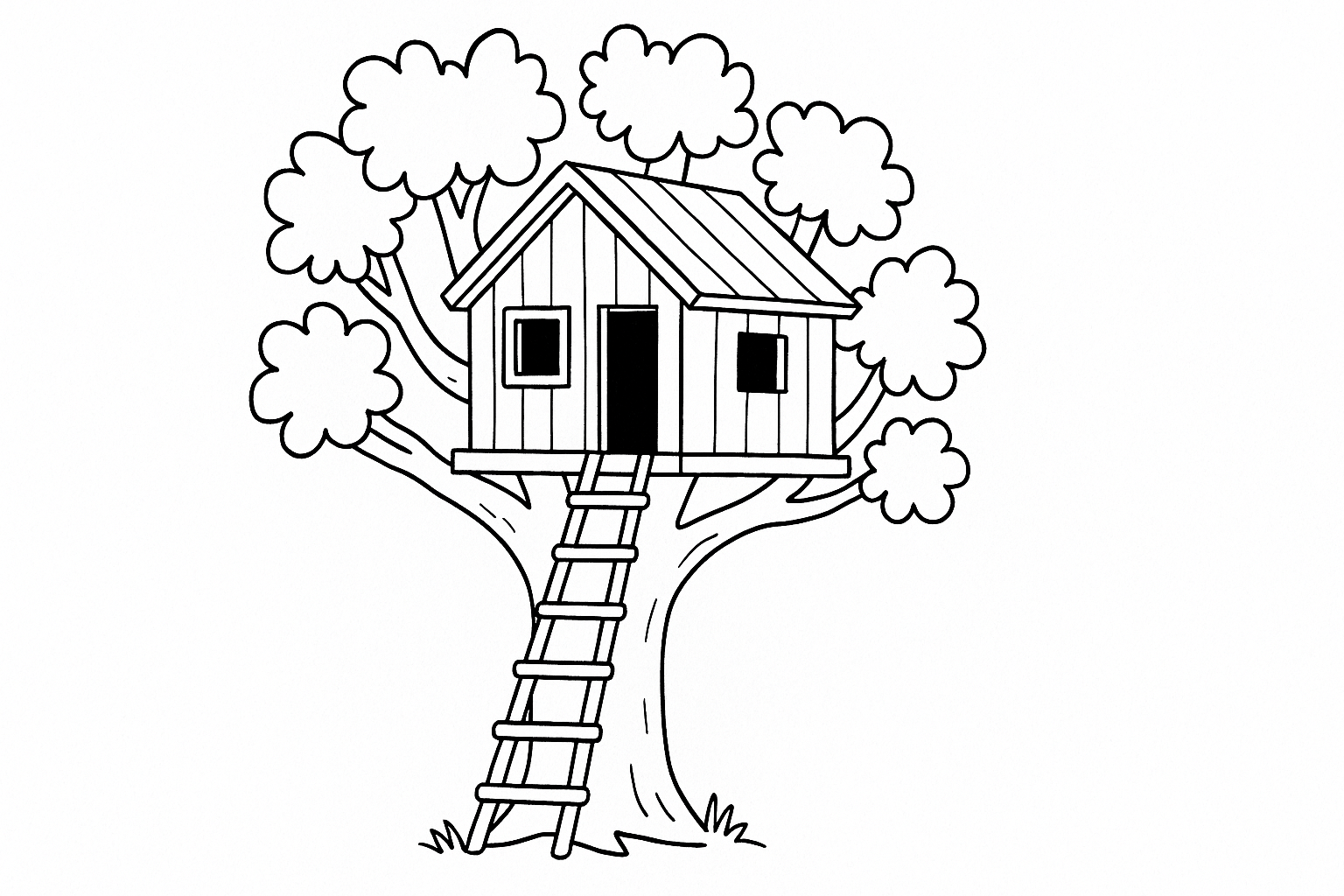 Casa en el árbol para colorear – plantilla gratuita