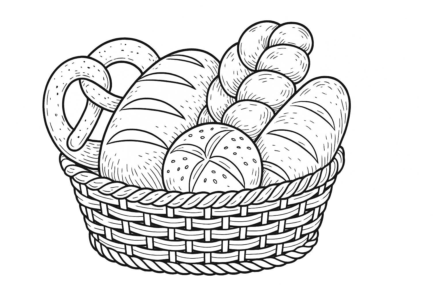 Cesta con pan, bollo y pretzel