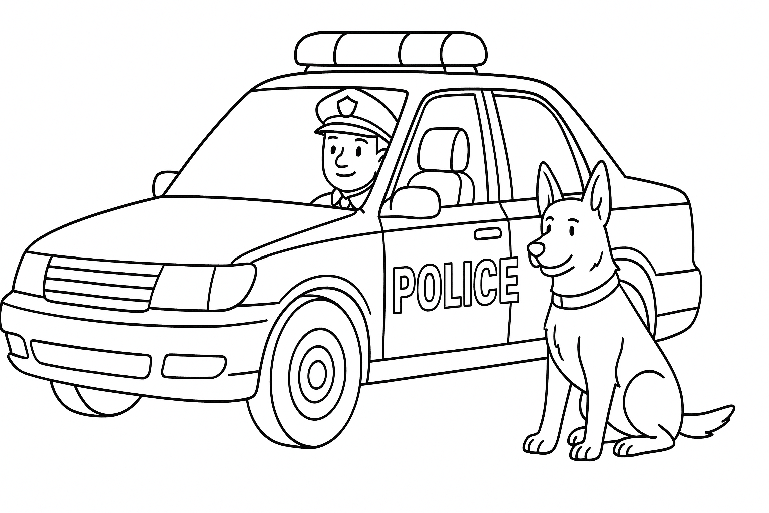 Coche de policía con policía y perro