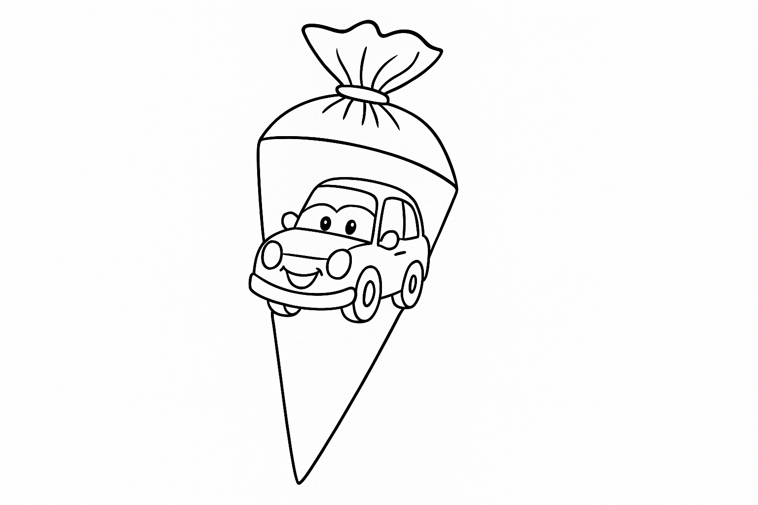 Cono escolar con coche – para colorear gratis
