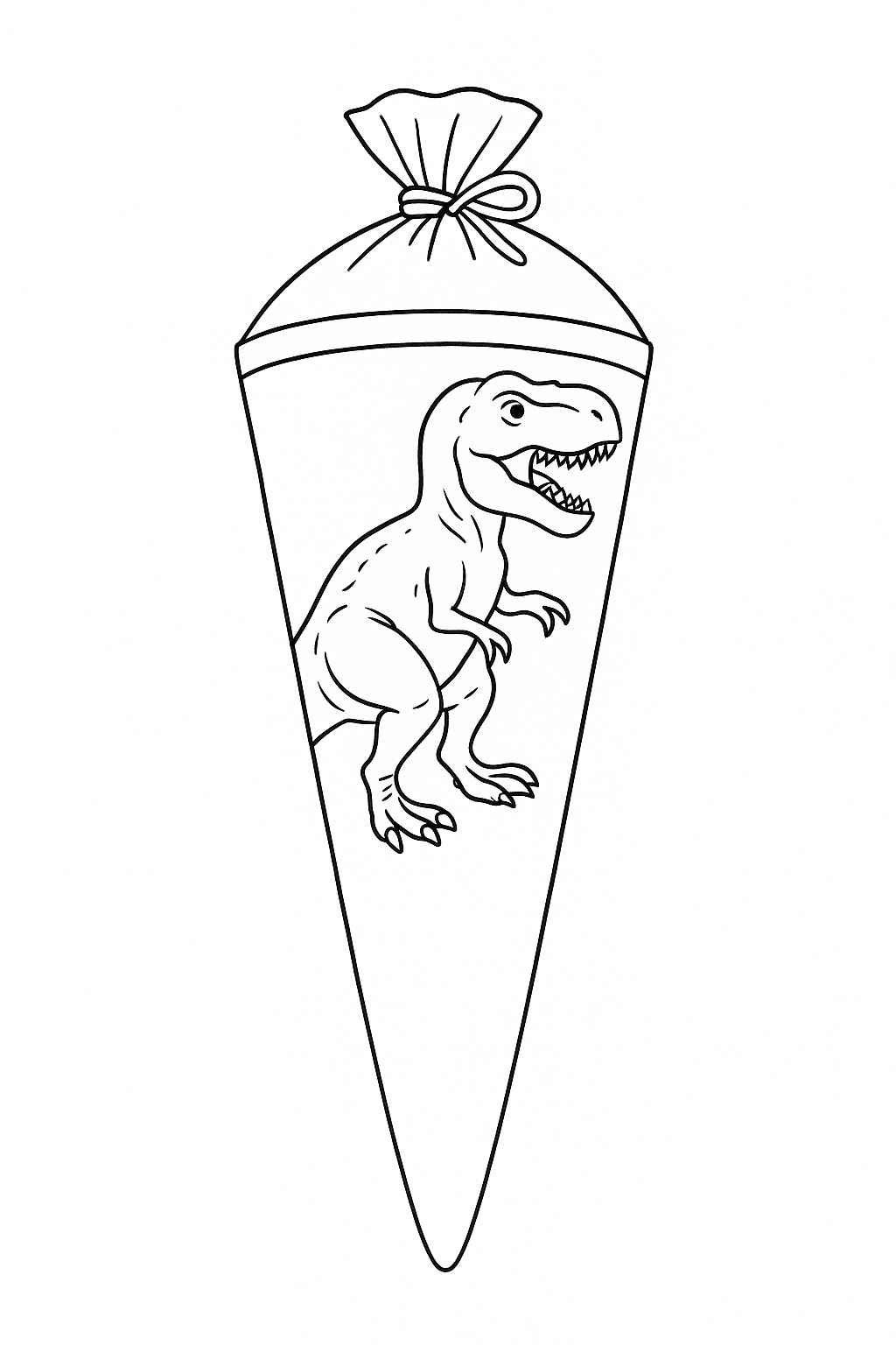 Cono escolar con dinosaurio – PDF para colorear gratuito