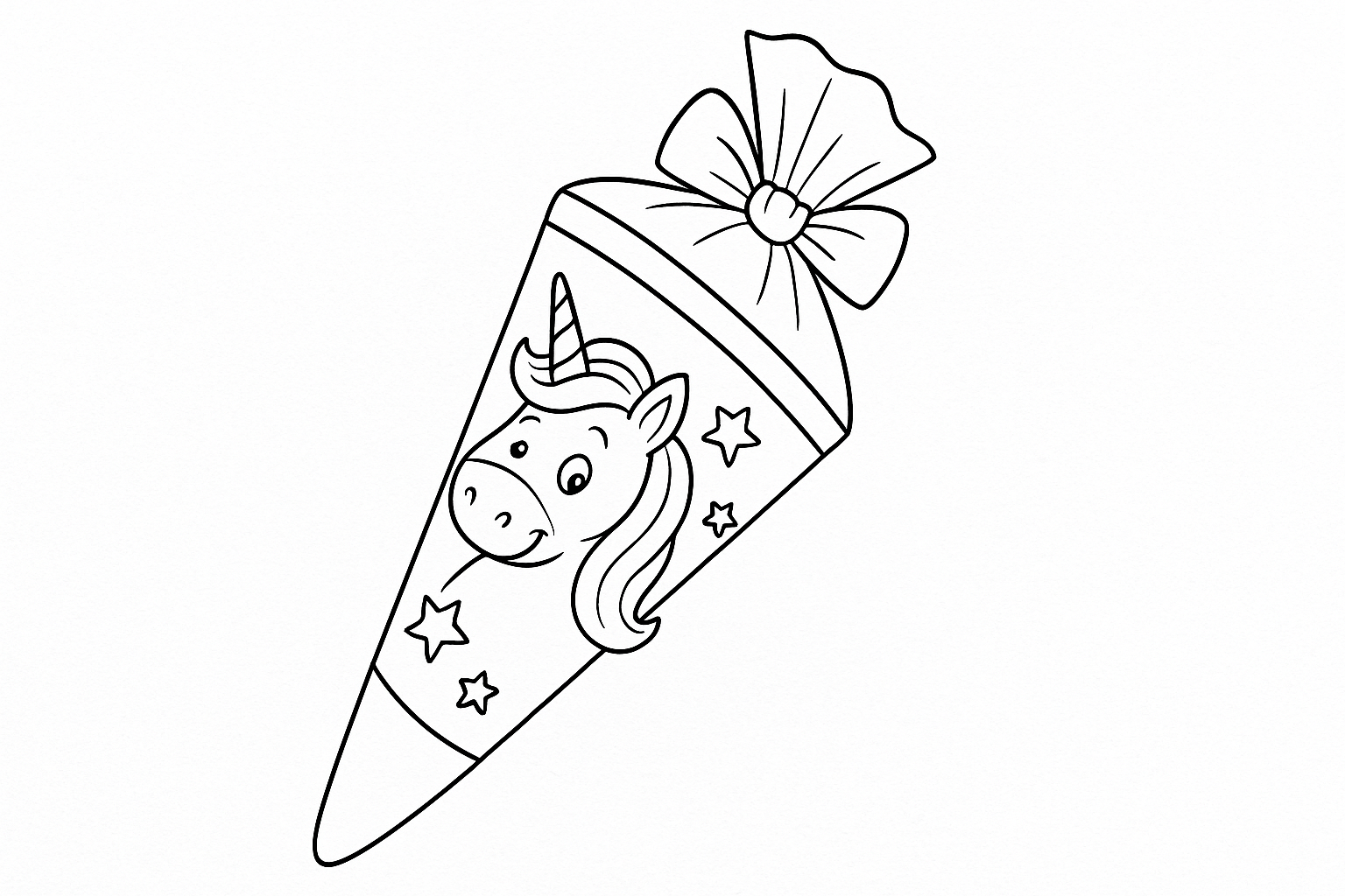 Cono escolar con unicornio – para colorear gratis