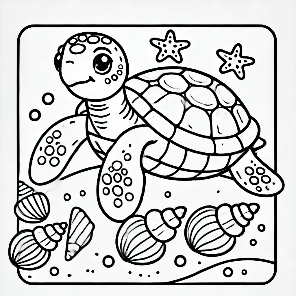 Dibujo para colorear gratis tortuga con conchas para niños creativos