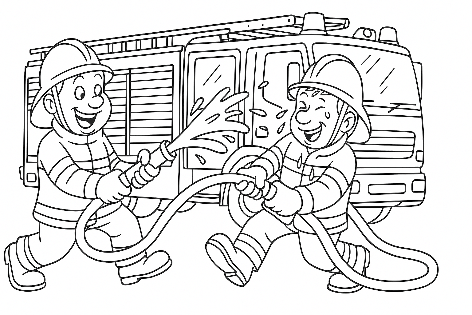 Diversión de bomberos junto al camión