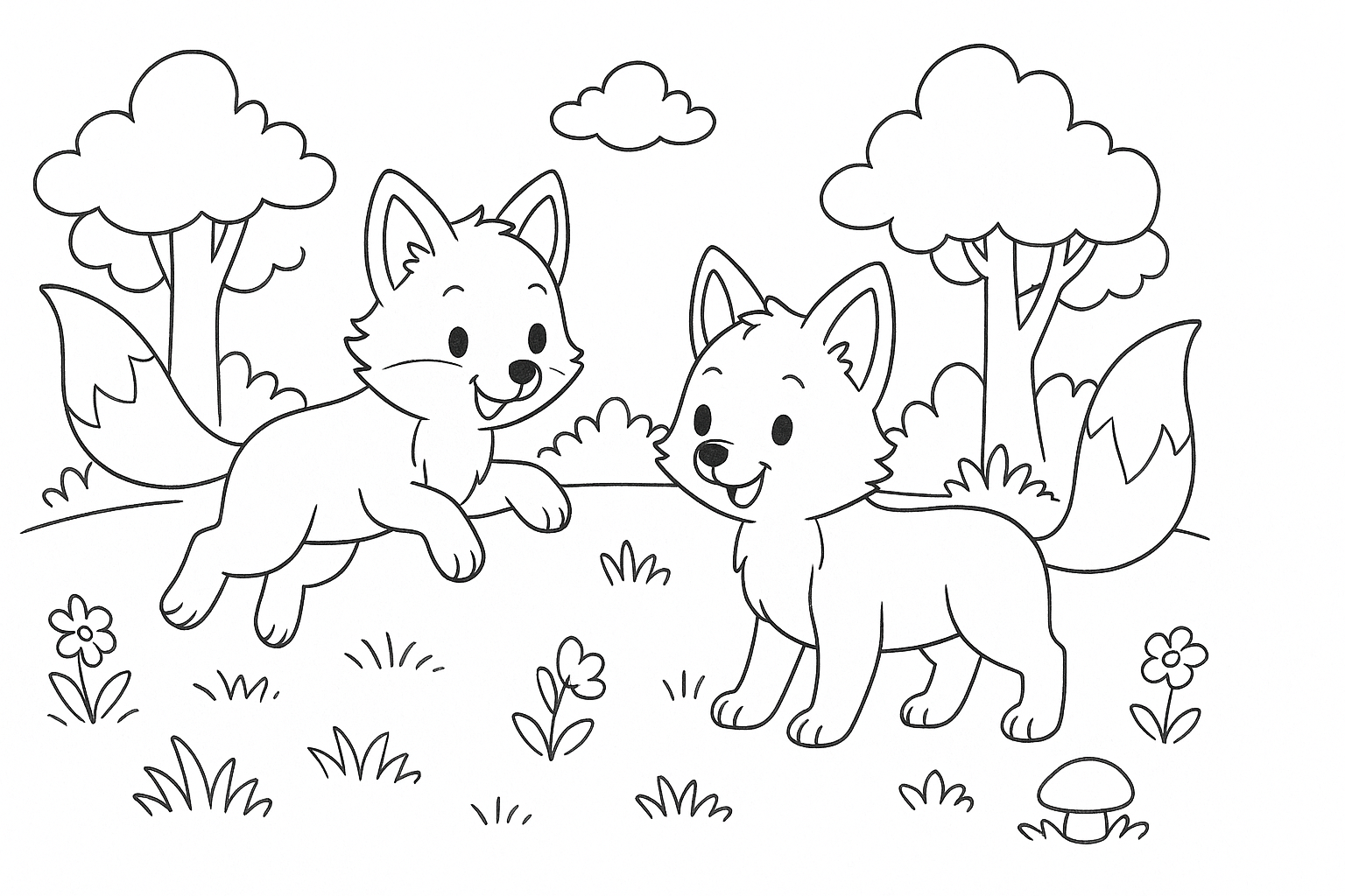 Dos zorritos en el bosque – para colorear