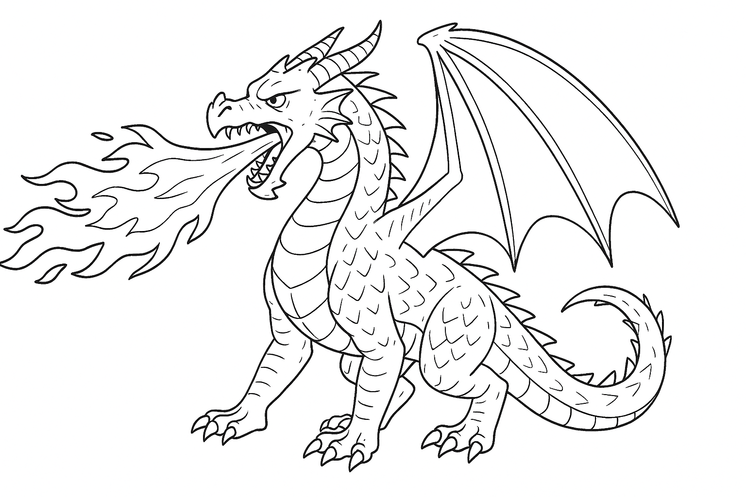 Dragón escupefuego – página para colorear creativa