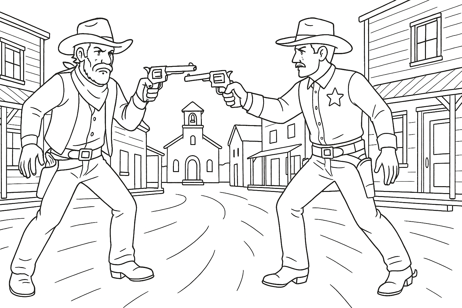 Duelo de colt en el Lejano Oeste – para colorear