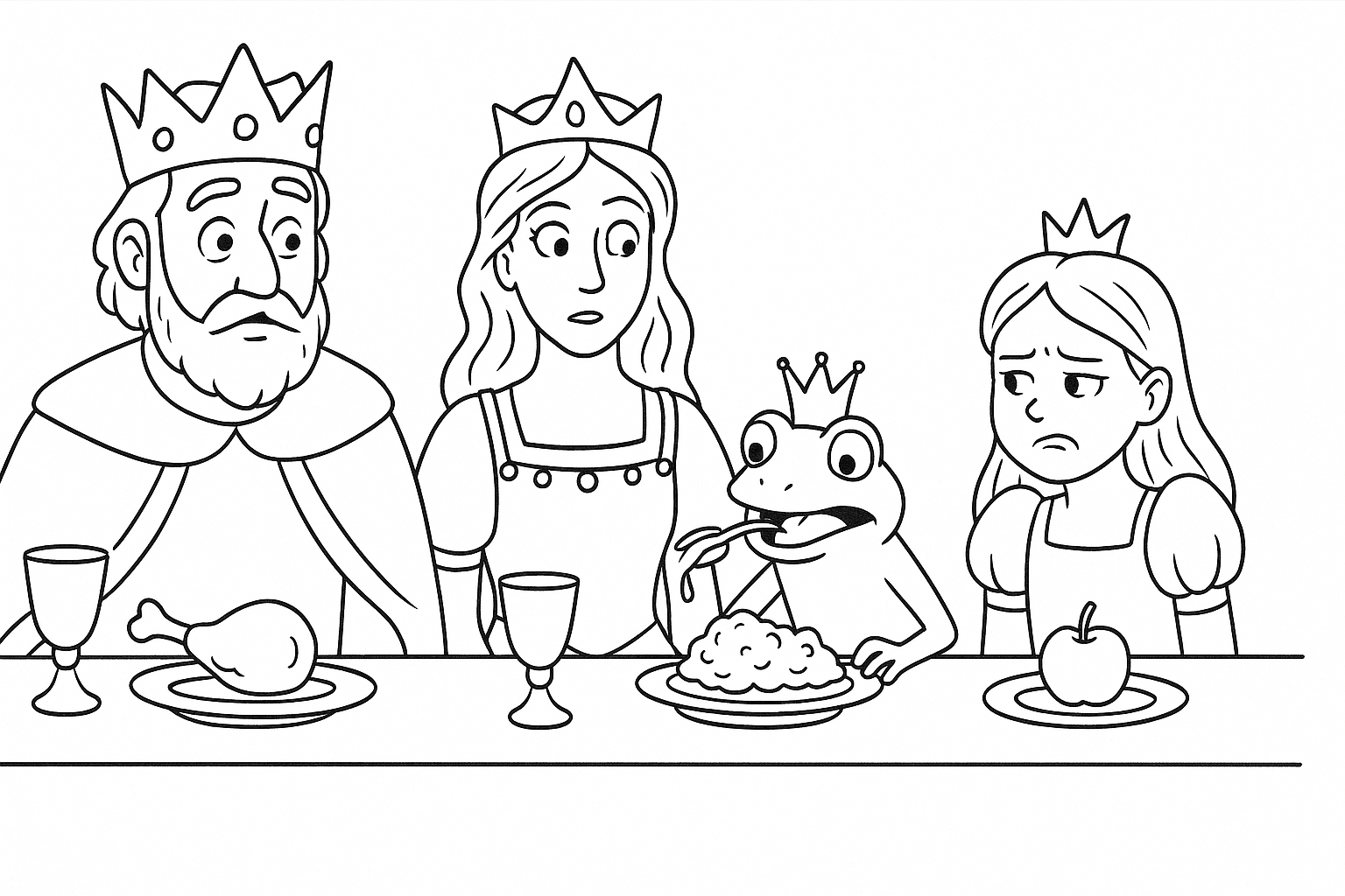 El Rey Rana comiendo con la princesa – para colorear gratis