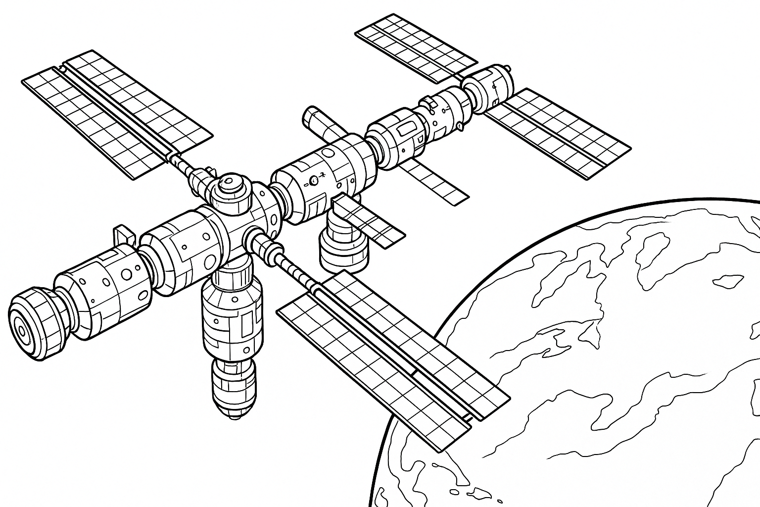 Estación espacial en órbita con la Tierra