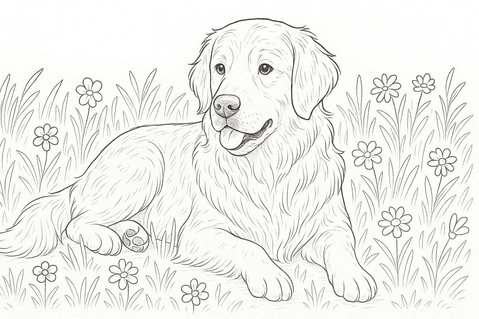 Golden Retriever en un prado florido