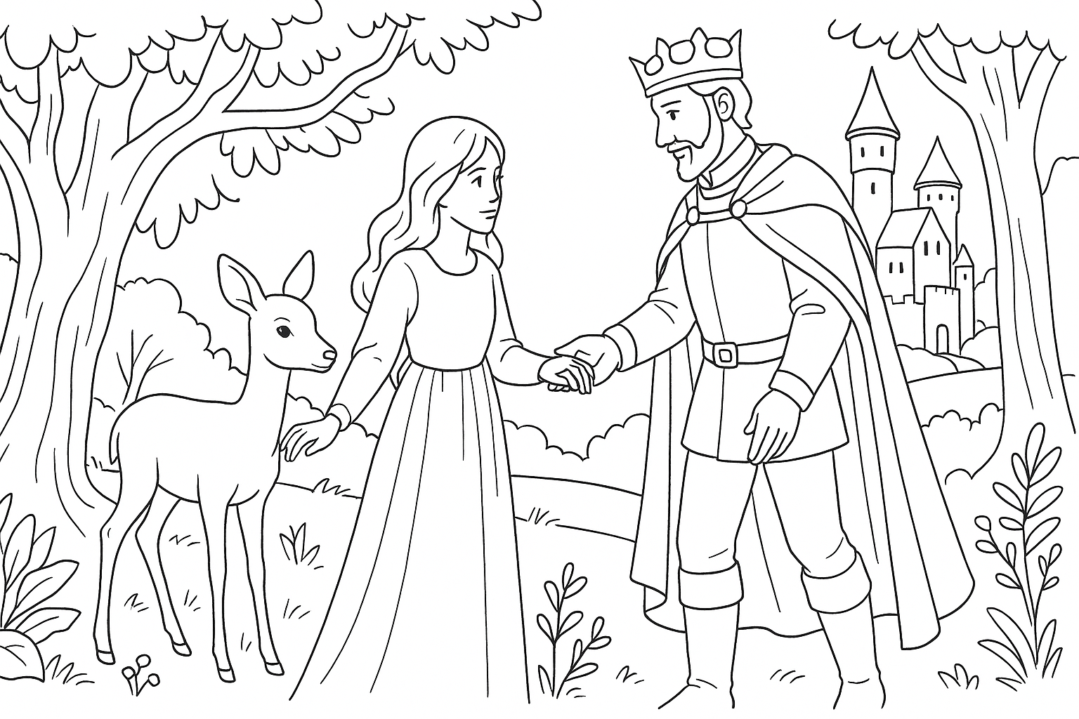 Hermanito y Hermanita – para colorear: rey en el bosque