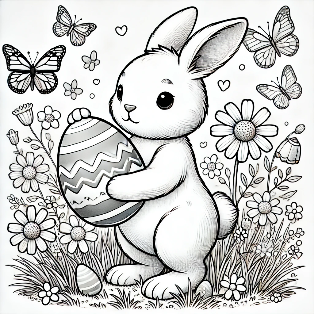 Lindo conejo de Pascua con huevo de Pascua para niños