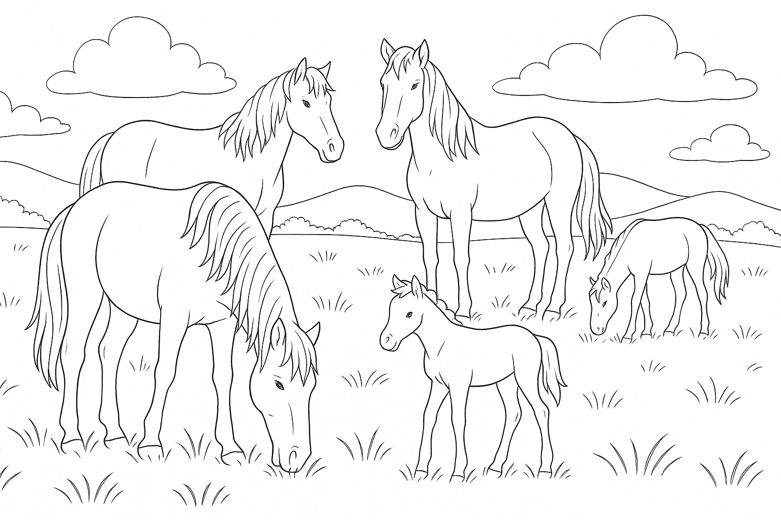 Manada de caballos en un prado