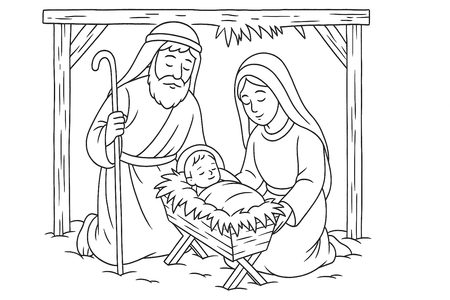 María, José y el Niño Jesús en el pesebre