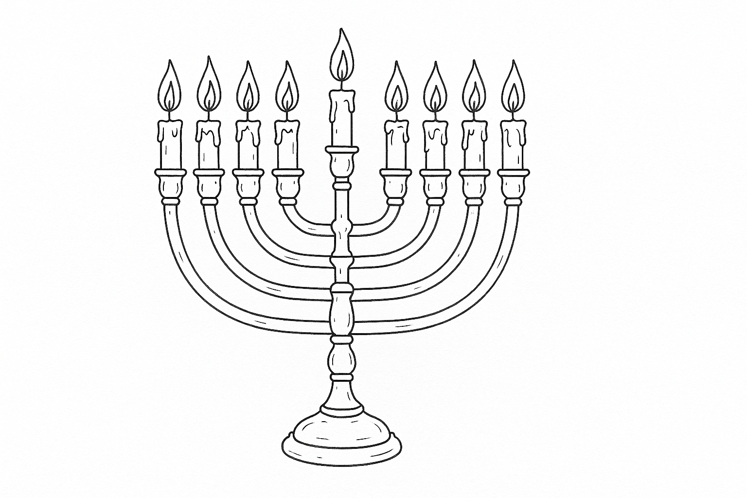 Menorá para colorear – nueve velas, PDF gratuito