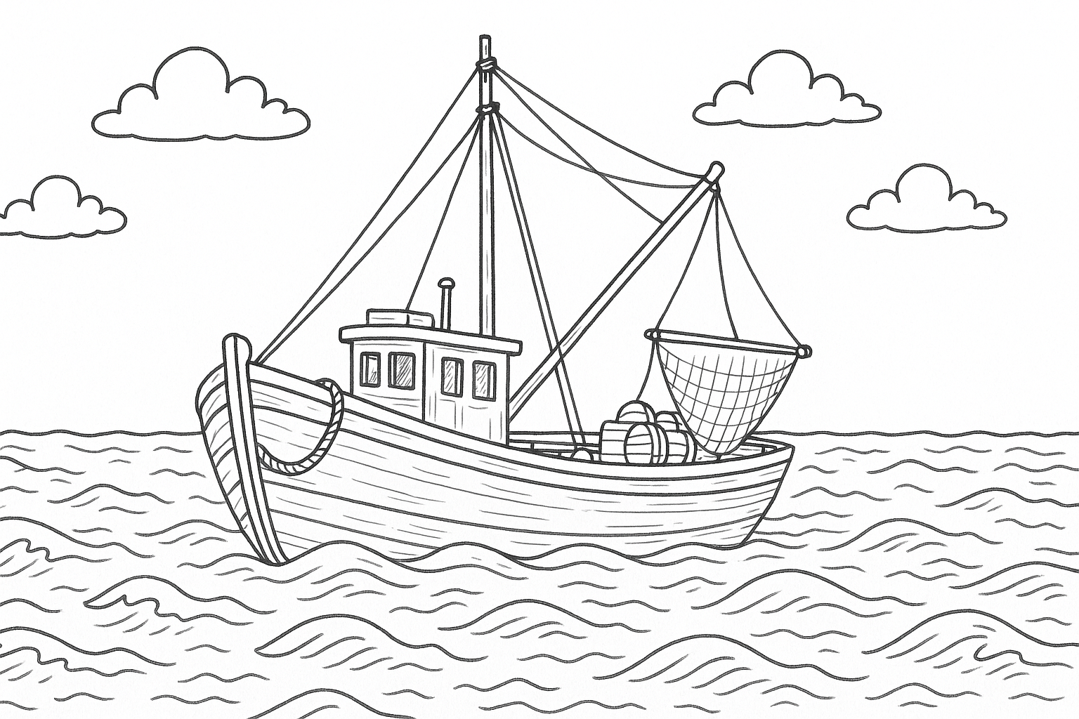 Motivo de barco pesquero para diversión creativa pintando