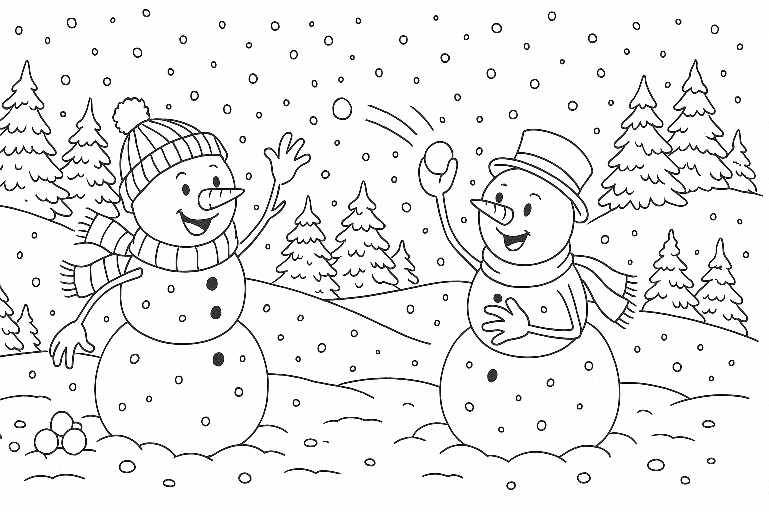 Muñecos de nieve en batalla – para colorear