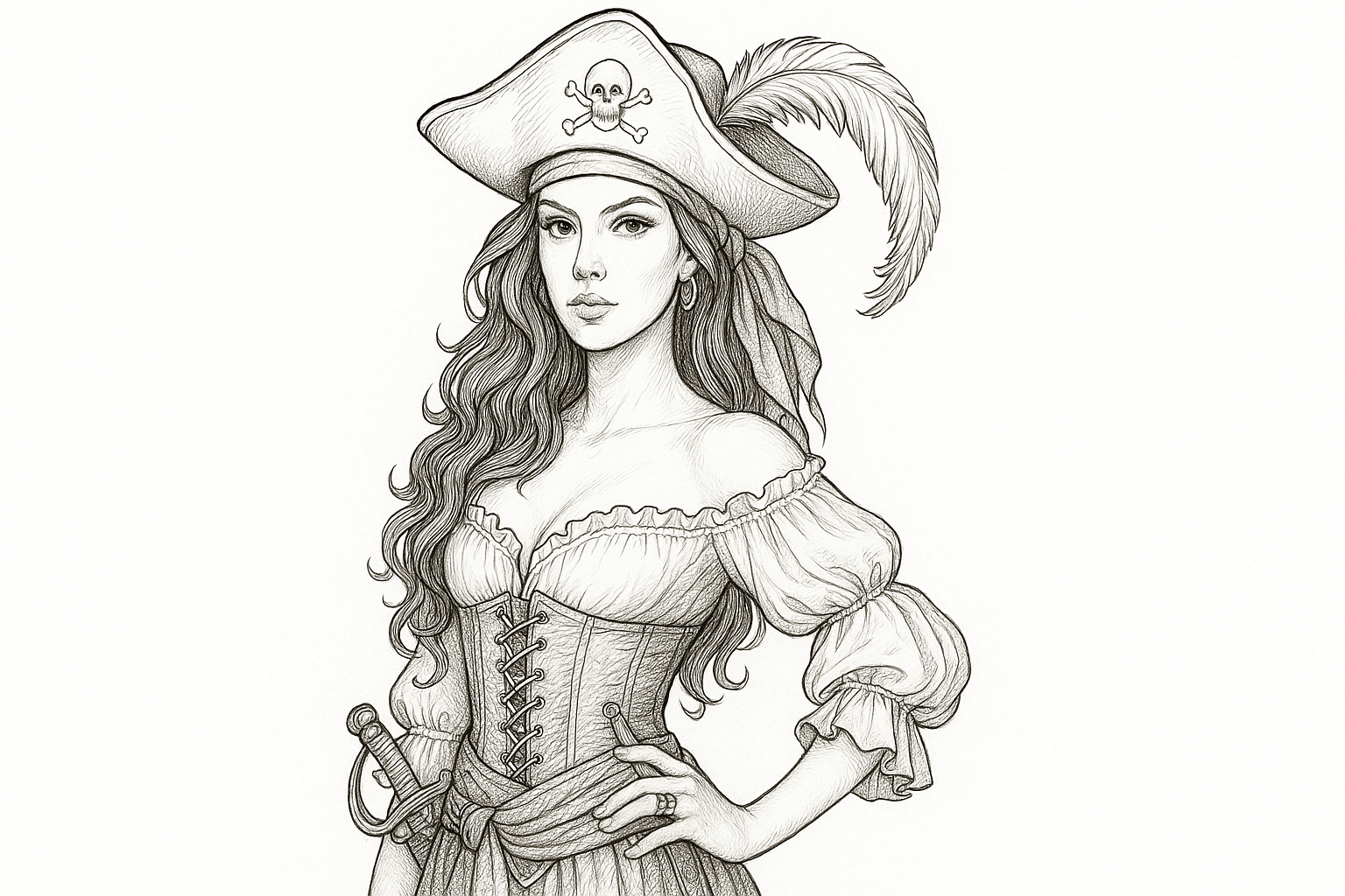 Mujer pirata – página para colorear PDF gratuito