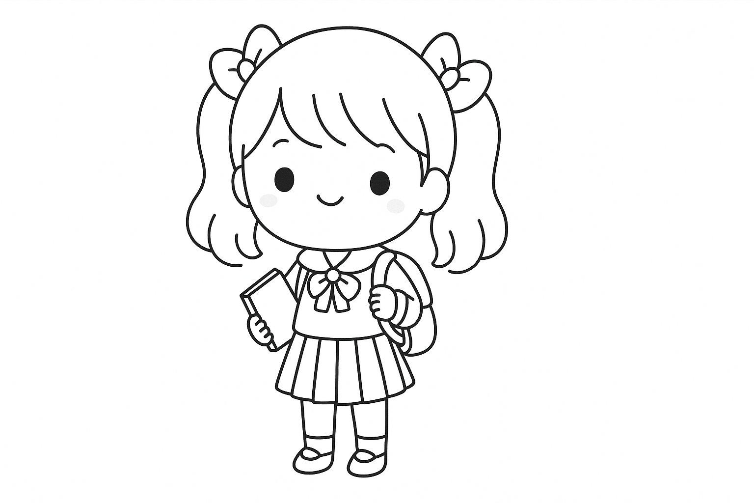 Niña escolar kawaii para colorear – plantilla gratis