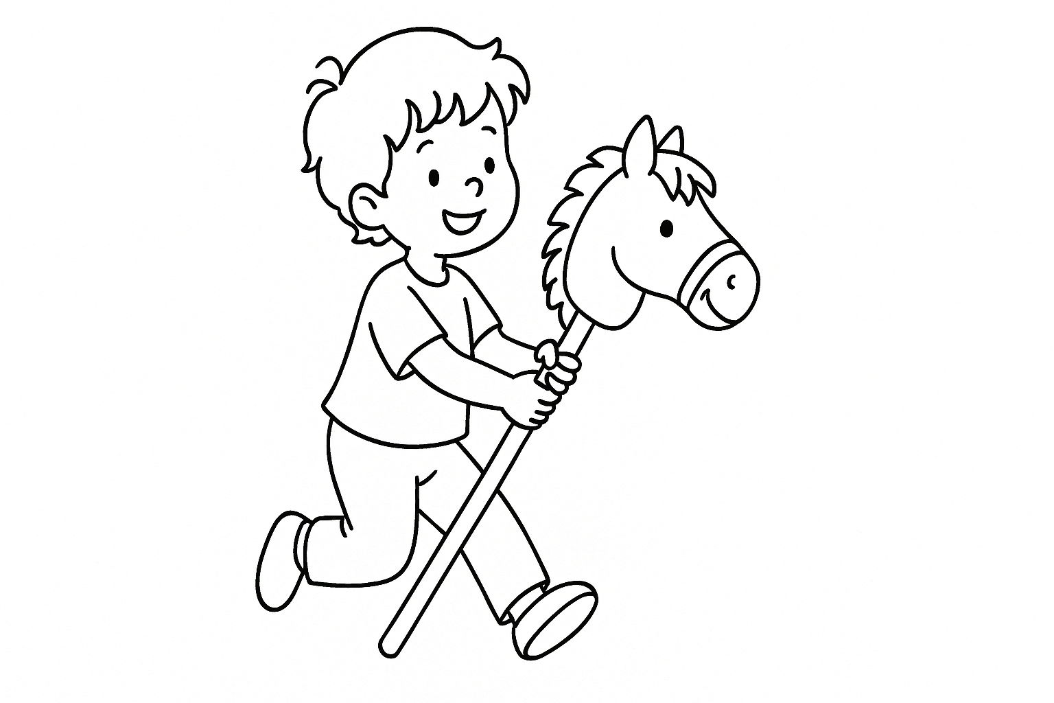 Niño con caballito de palo para colorear – descarga gratis