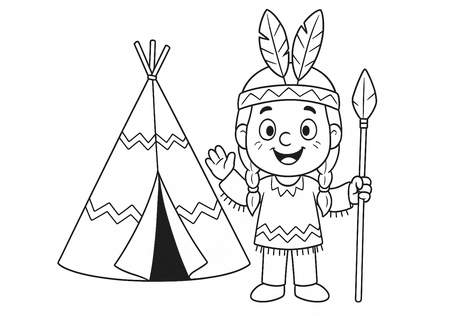 Niño con tipi – para colorear (PDF gratis)