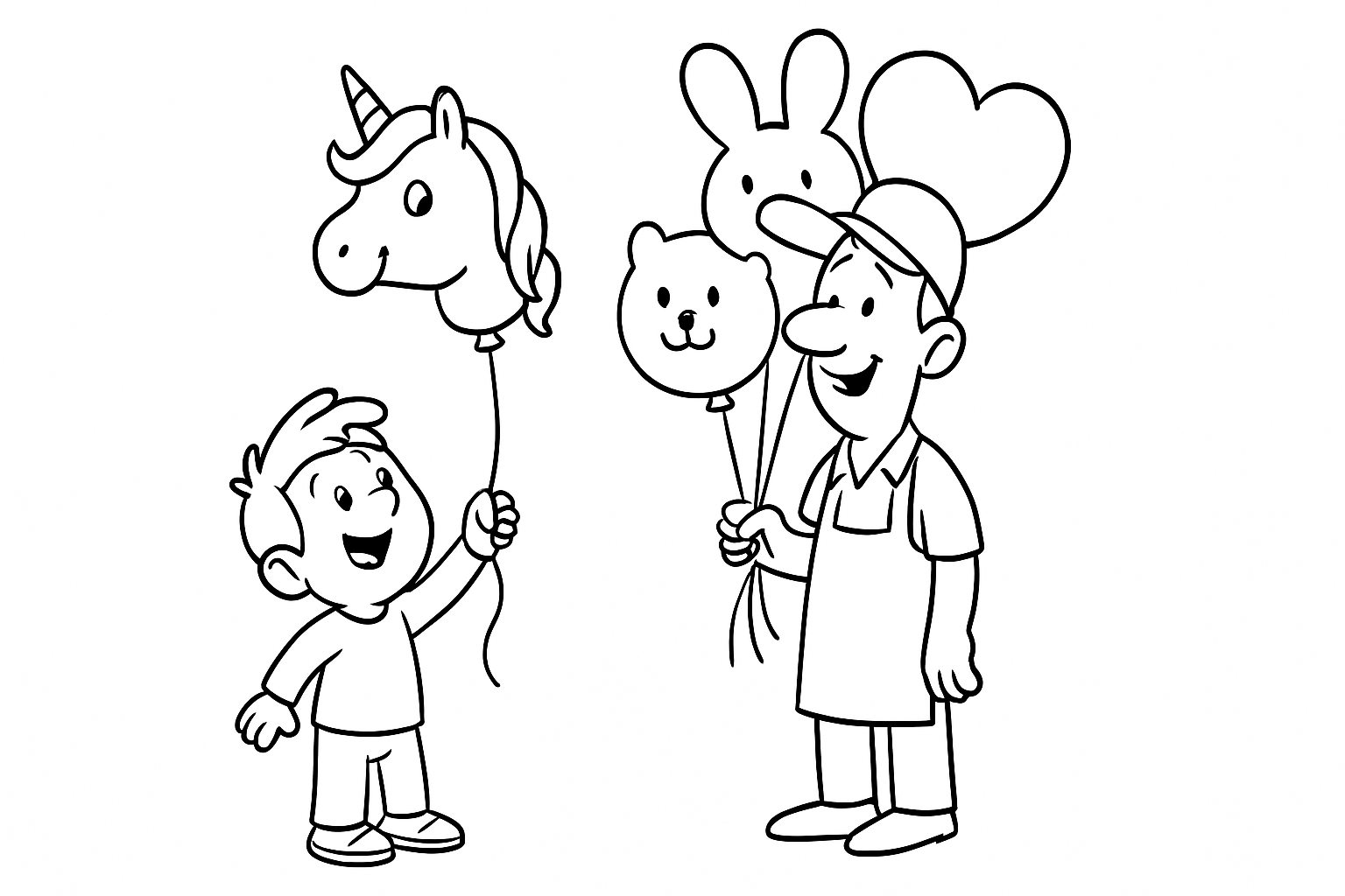 Niño y vendedor de globos – página para colorear