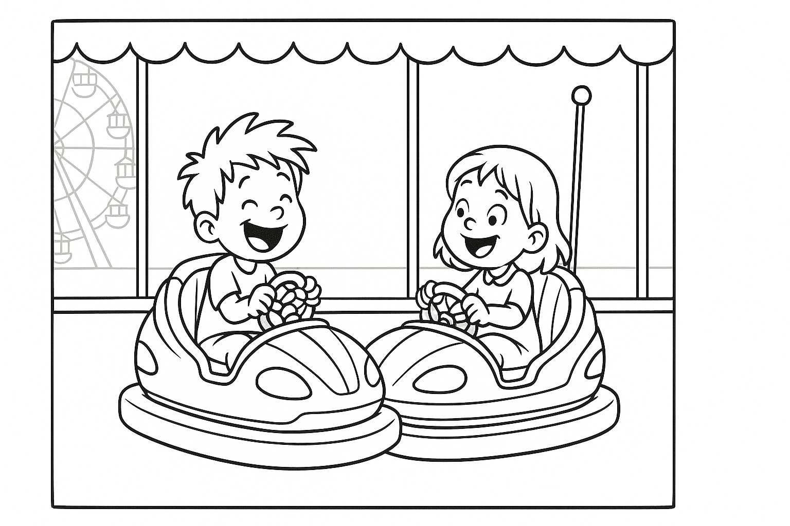 Niños en autos de choque – para colorear