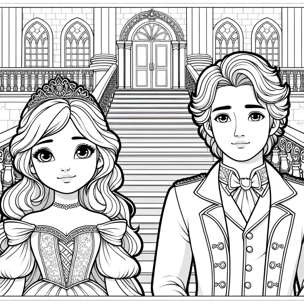 Pareja real sube la escalera del castillo - Ideal para imprimir