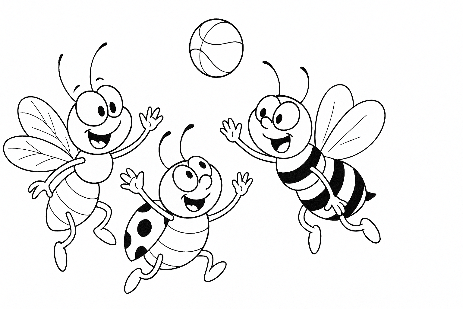 Página para colorear abejas y mariquita – juego alegre
