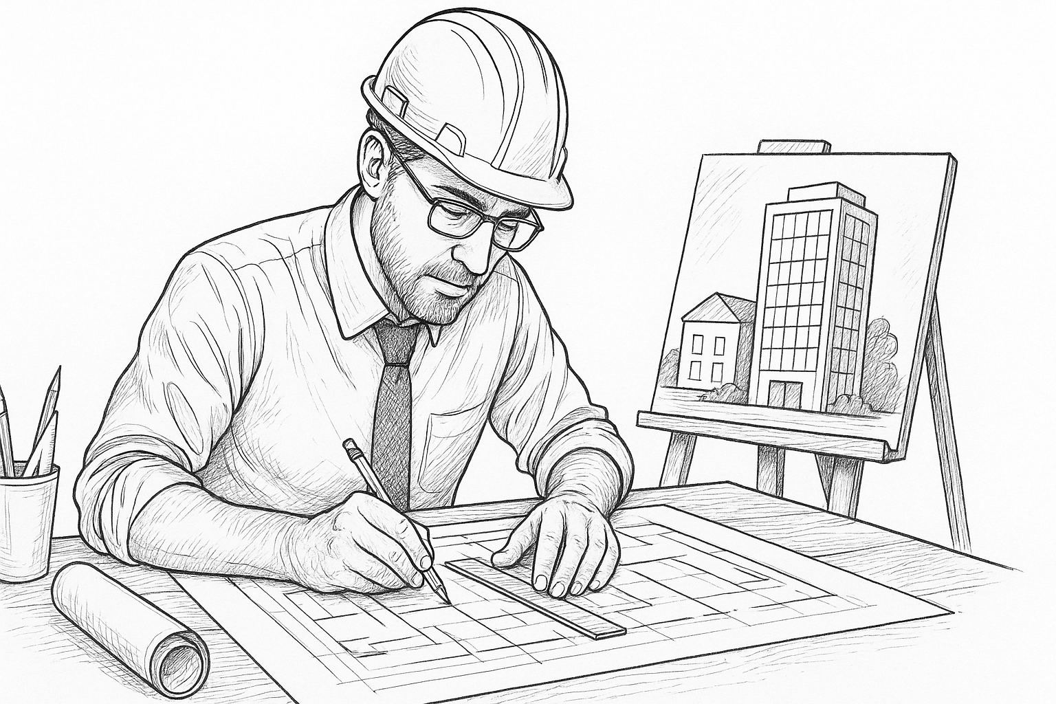 Página para colorear Arquitecto gratuita – plantilla PDF detallada