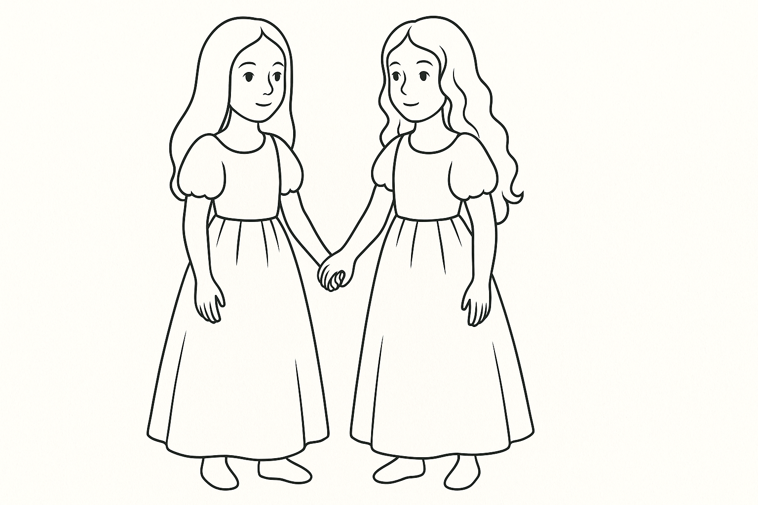 Página para colorear Blancanieves y Rosarroja para imprimir