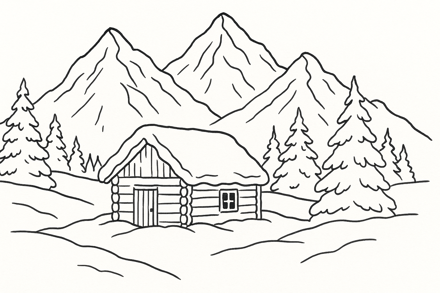 Página para colorear Cabaña de montaña – PDF gratuito