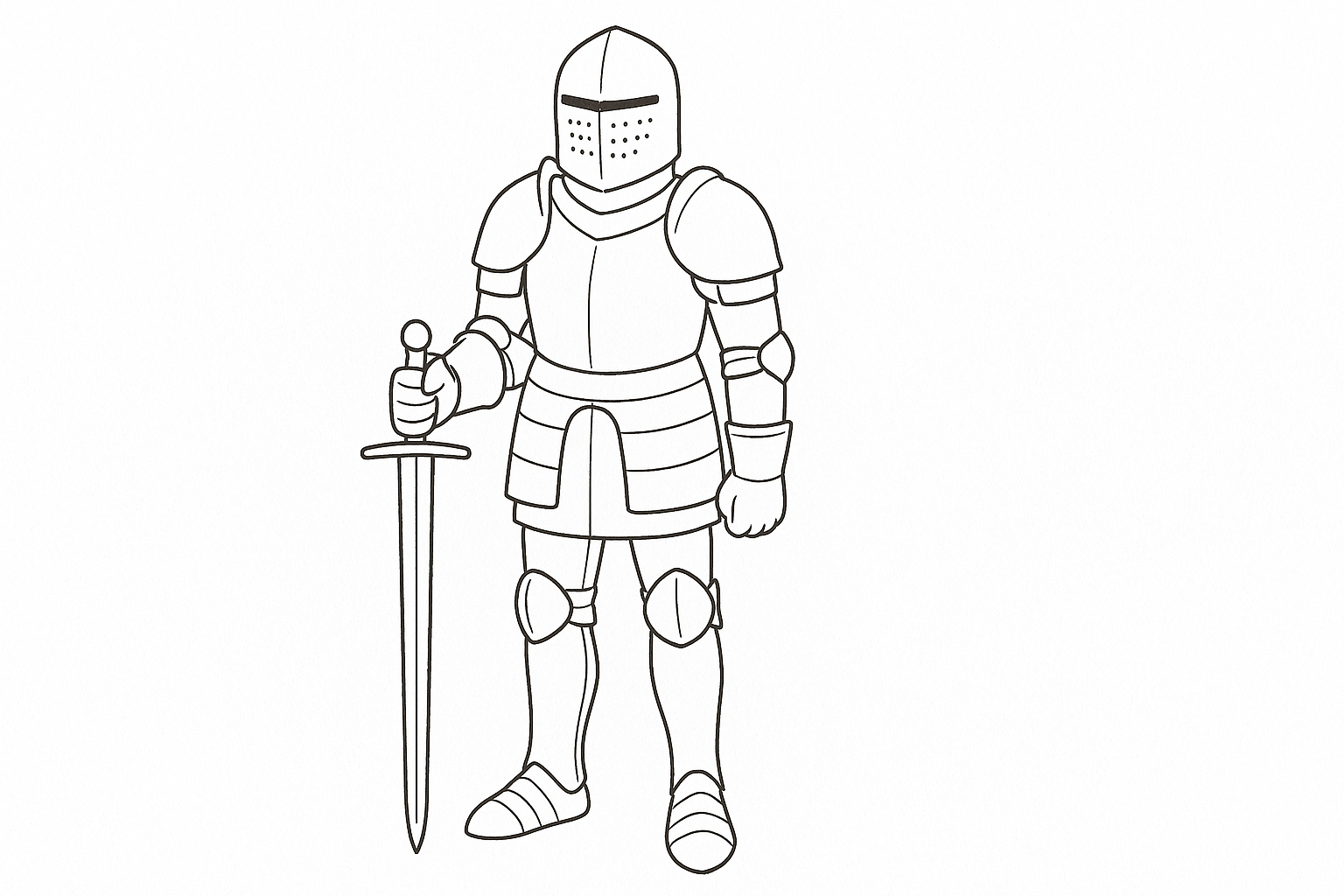 Página para colorear Caballero – armadura con espada y escudo gratis