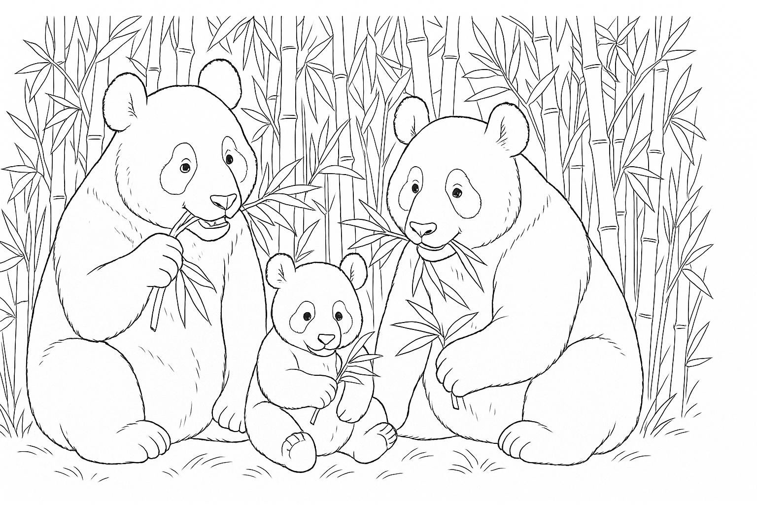Página para colorear familia de pandas – gratis para niños