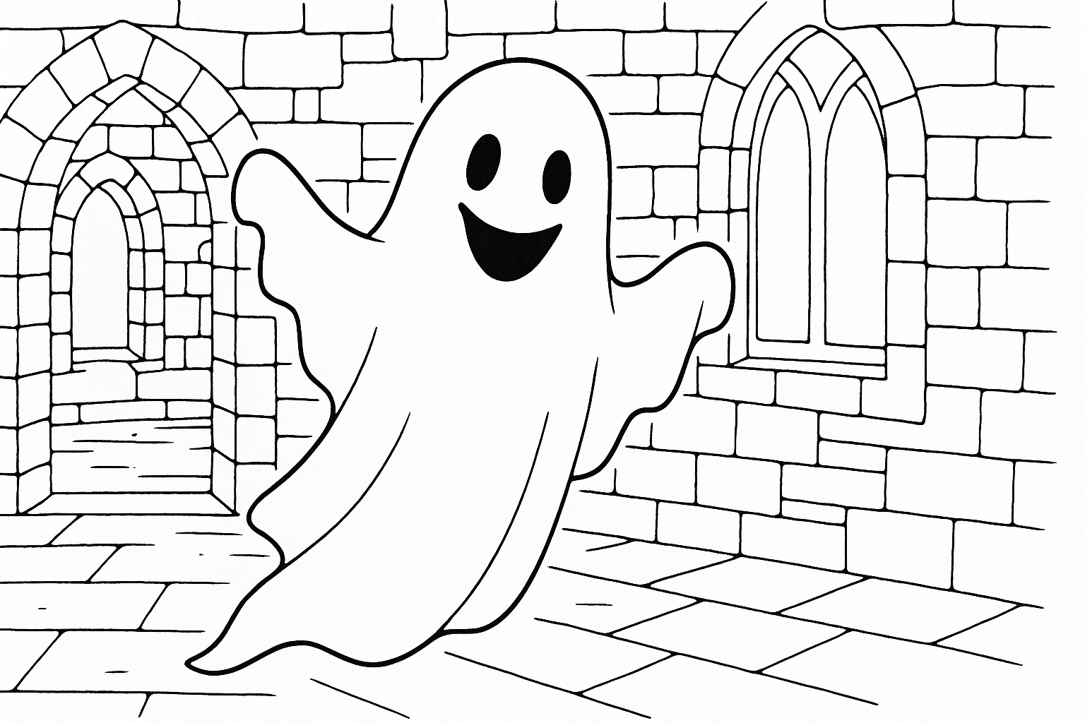 Página para colorear fantasma: castillo encantado para niños