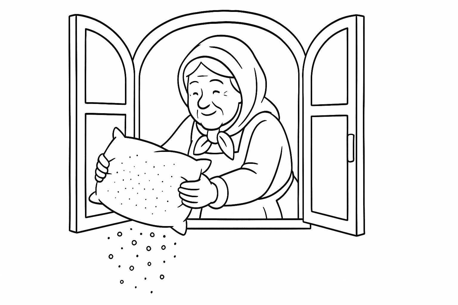 Página para colorear Frau Holle – Plantilla de cuento para imprimir
