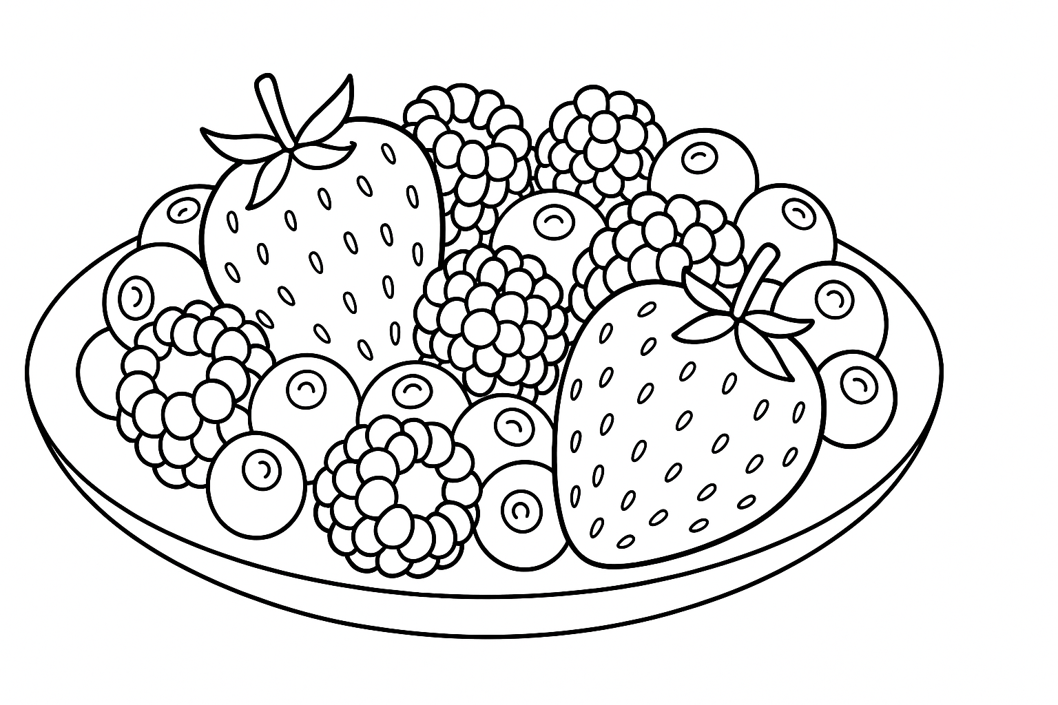 Página para colorear gratuita de plato de frutas – Plantilla para niños creativos