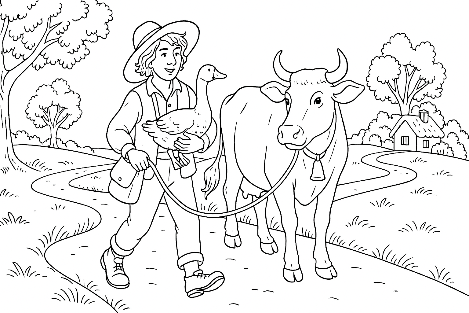Página para colorear Juan el Afortunado – Plantilla gratuita para imprimir